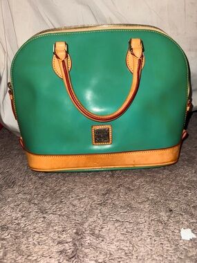 Dooney & Bourke Green Satchel with Tan Trim